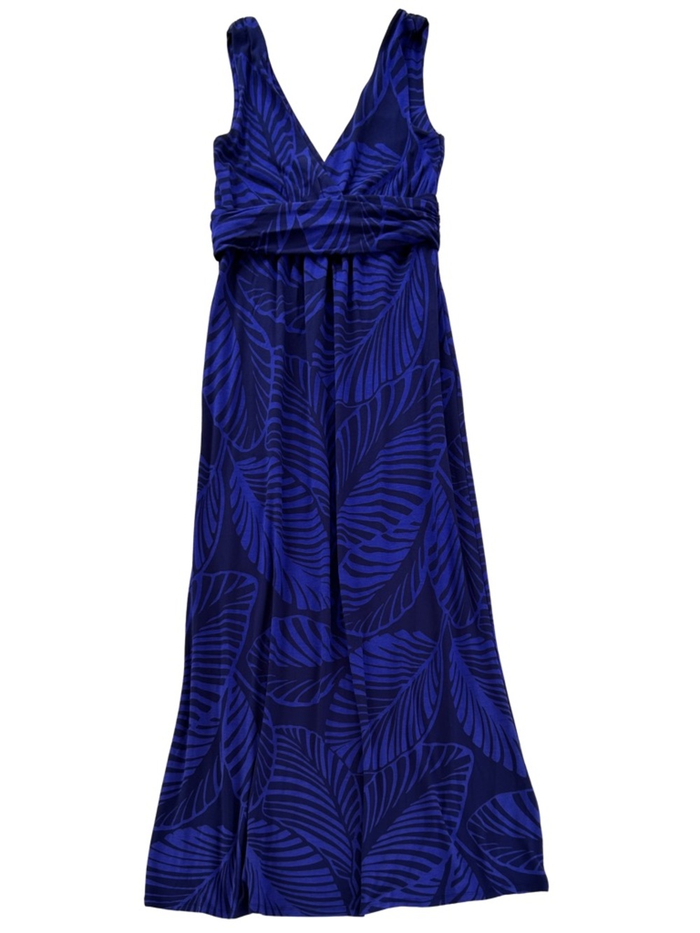 Resort Ready Boden Blue & Purple Leaf-Print V-Neck Maxi Dress - US 8